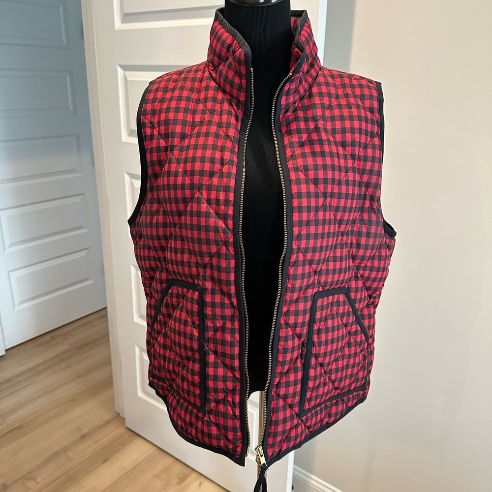 J. Crew Red and Black Plaid Vest